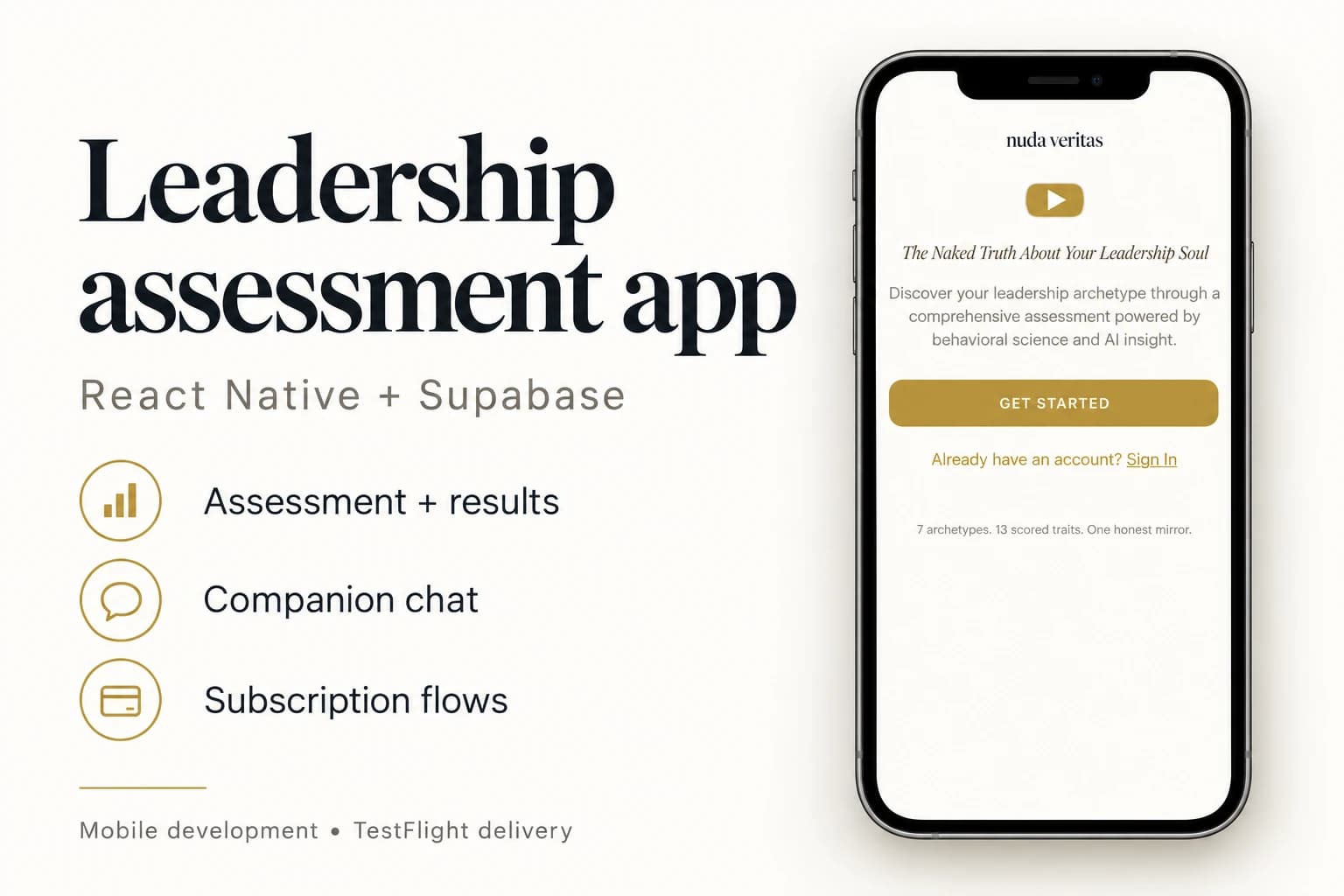 Portfolio cover based on the delivered app landing screen, with a summary of my implementation scope.