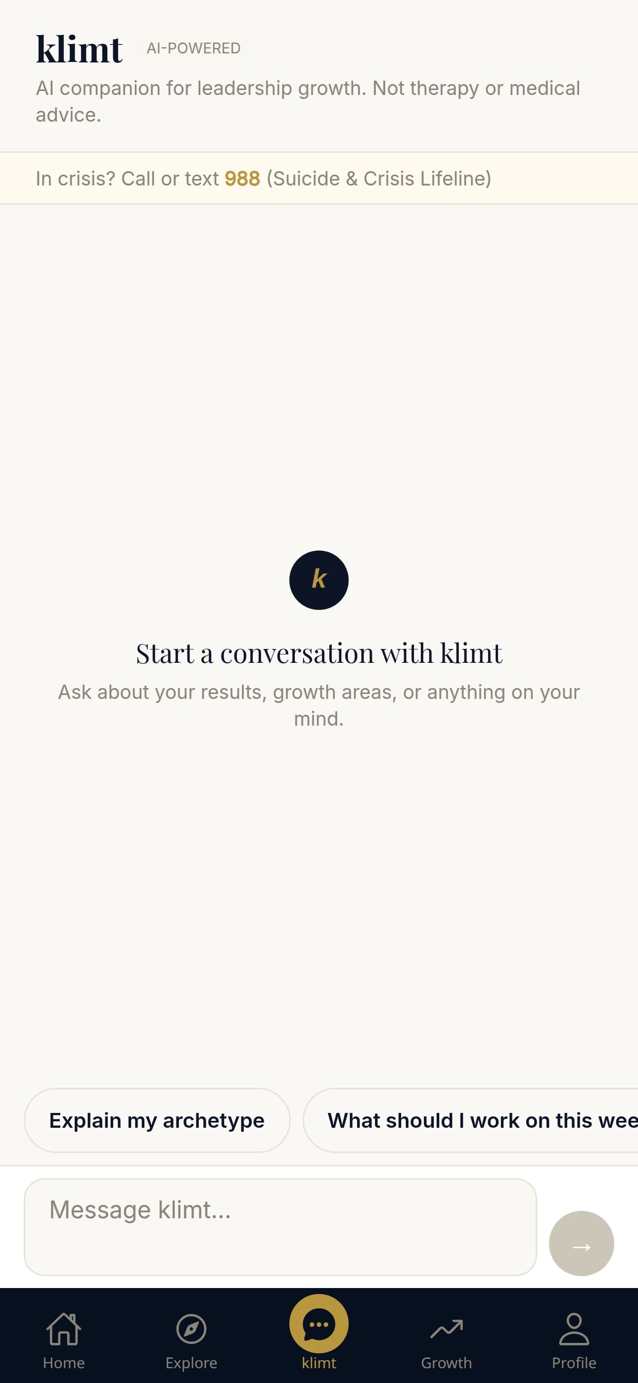 Original companion-chat screen showing the conversation entry point and suggested prompts.